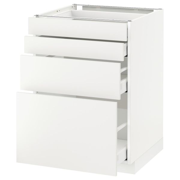 Напольный шкаф 4 фронтальных панели, 4 ящика, белый/Хэггеби белый 60x60 см IKEA METOD МЕТОД / MAXIMERA МАКСИМЕРА 192.314.49 - схема-чертеж с размерами
