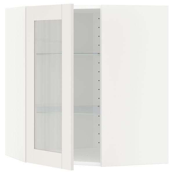 Угловой навесной шкаф с полками, стекляными дверцами МЕТОД, белый, Сэведаль белый - схема-чертеж с размерами