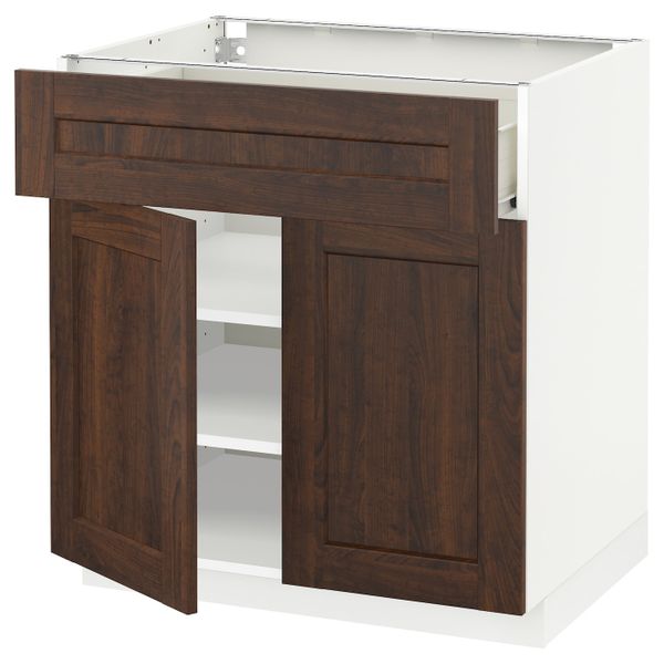 Напольный шкаф + ящик/2дверцы, белый/Эдсерум коричневый 80x60 см IKEA МЕТОД / ФОРВАРА 492.617.55 - схема-чертеж с размерами