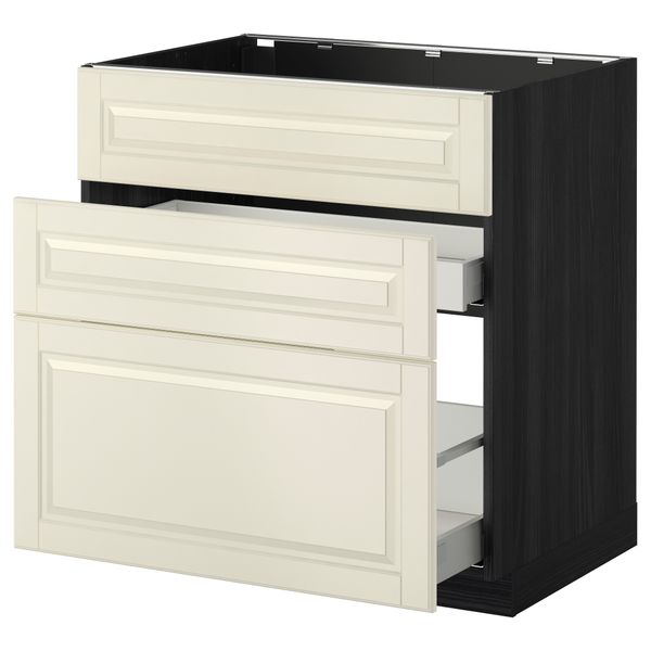 Напольный шкаф под мойку + 3 фронтальных панели, 2 ящика МЕТОД / МАКСИМЕРА, черный, Будбин белый с оттенком - схема-чертеж с размерами