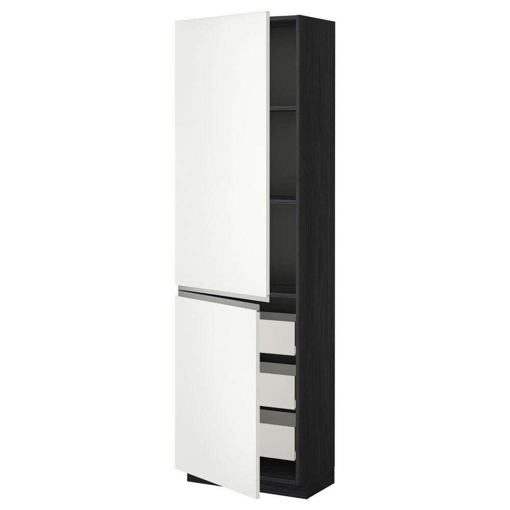 Высокий шкаф + полки, 3 ящика, 2 дверцы МЕТОД / ФОРВАРА, черный, Нодста белый - фото 1