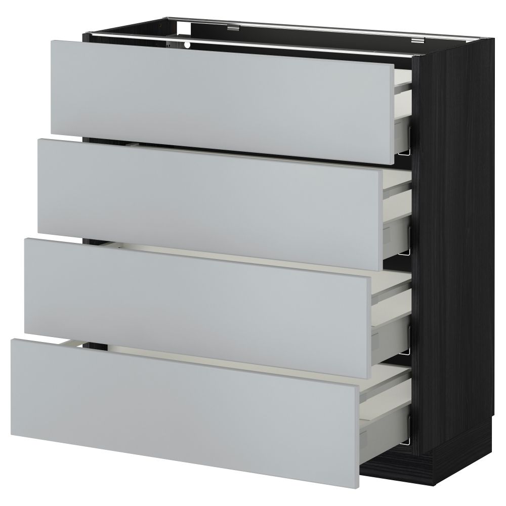 Напольный шкаф 4 фронтальных панели, 4 ящика МЕТОД / МАКСИМЕРА, черный, Веддинге серый - схема-чертеж с размерами