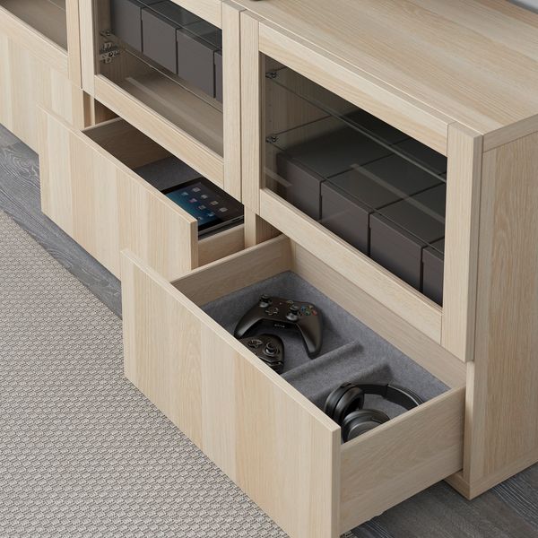 Тумба под ТВ, с дверцами и ящиками, 180x40x64 см, Lappviken, Sindvik под беленый дуб, прозрачное стелко IKEA BESTÅ БЕСТО - фото 4