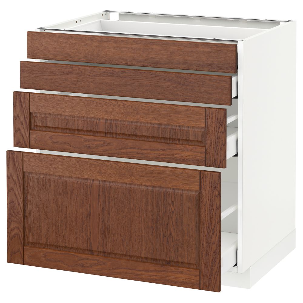 Напольный шкаф 4 фронтальных панели, 4 ящика МЕТОД / МАКСИМЕРА, белый, Филипстад коричневый - схема-чертеж с размерами