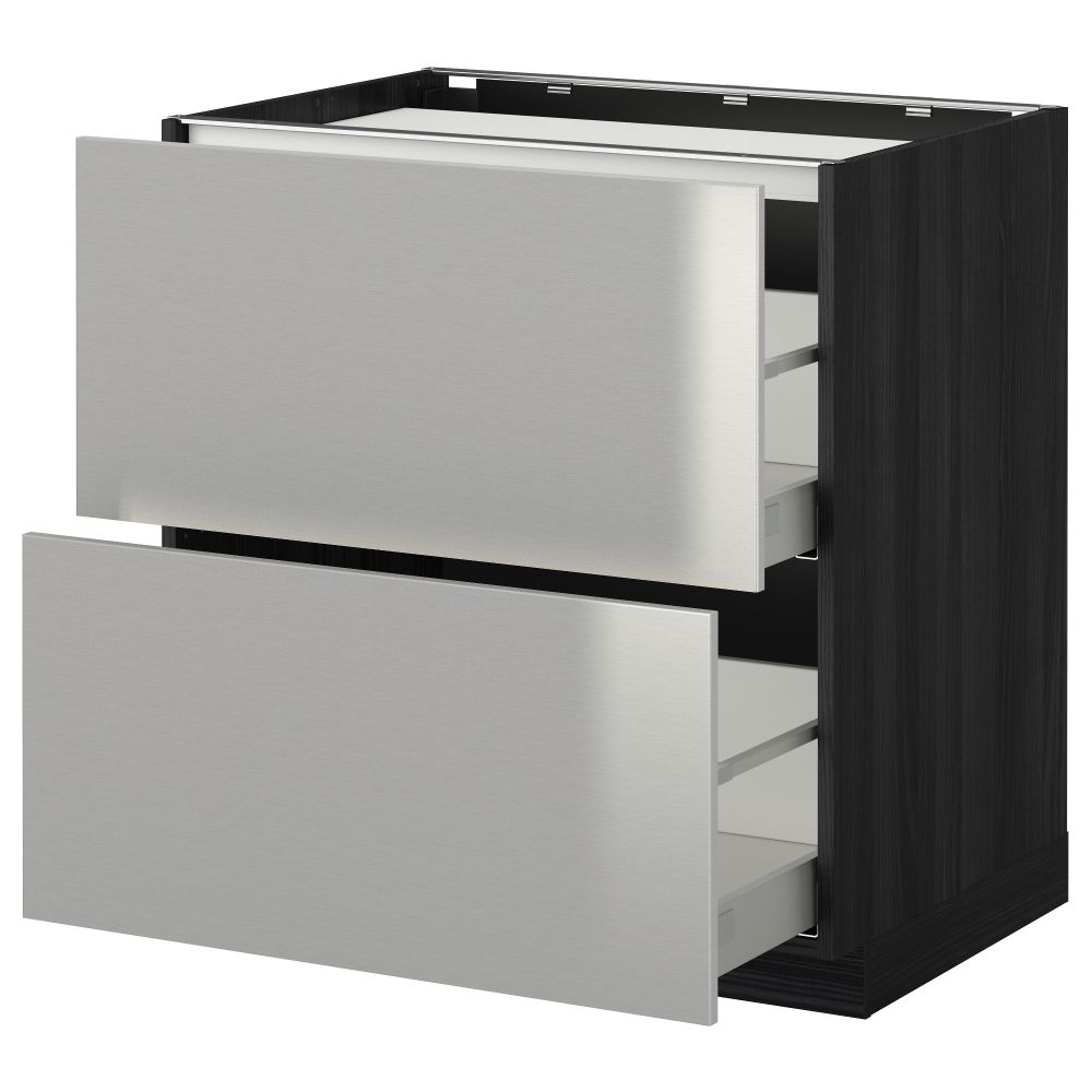 Напольный шкаф, 2 фронтальных панели, 3 ящика МЕТОД / МАКСИМЕРА, черный, Гревста нержавеющ сталь - фото 1