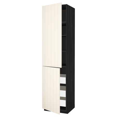 Высокий шкаф + полки, 3 ящика, 2 дверцы МЕТОД / ФОРВАРА, черный, Хитарп белый с оттенком