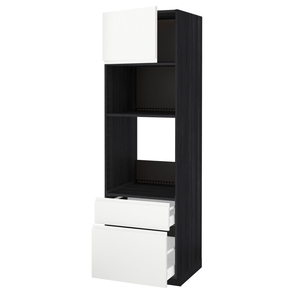 Высокий шкаф для духовки/СВЧ дверца, 2 ящика МЕТОД / МАКСИМЕРА, черный, Воксторп белый - схема-чертеж с размерами