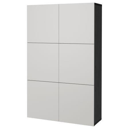 Комбинация для хранения с дверцами БЕСТО, черно-коричневый, Лаппвикен светло-серый (120x40x192 см)