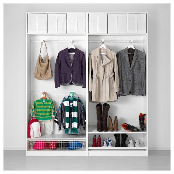 Гардероб ПАКС, белый, Фэрвик белое стекло (200x44x236 см) - схема-чертеж с размерами