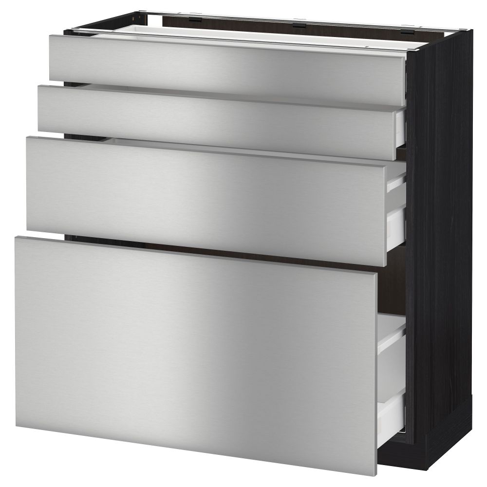 Напольный шкаф 4 фронтальных панели, 4 ящика МЕТОД / МАКСИМЕРА, черный, Гревста нержавеющ сталь - схема-чертеж с размерами