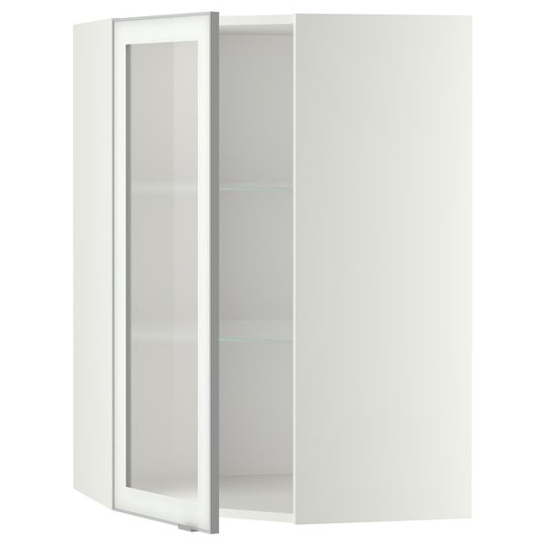 Угловой навесной шкаф с полками, стекляными дверцами МЕТОД, белый, Ютис матовое стекло - схема-чертеж с размерами