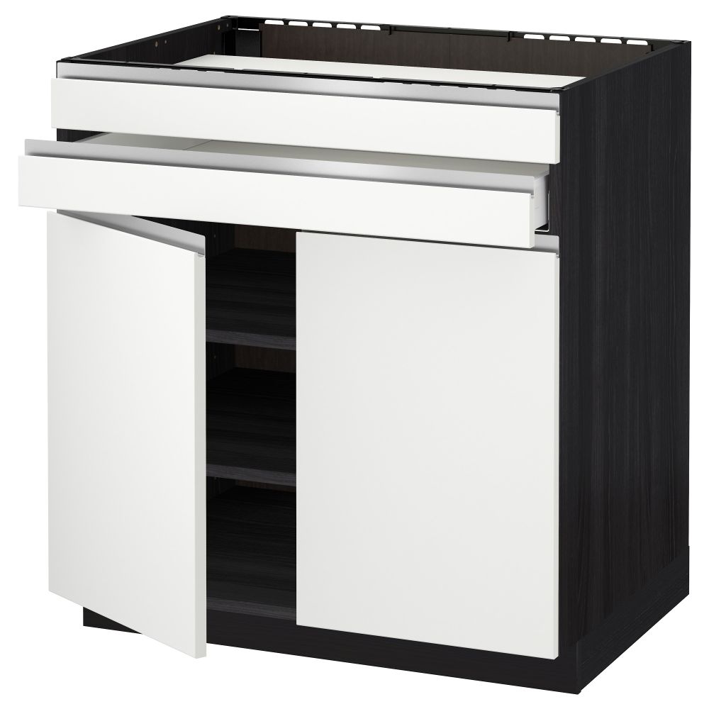 Напольный шкаф для варочной панели, 2 ящика, 2 фасада, 1 ящик МЕТОД / МАКСИМЕРА, черный, Нодста белый (80x60 см) - схема-чертеж с размерами