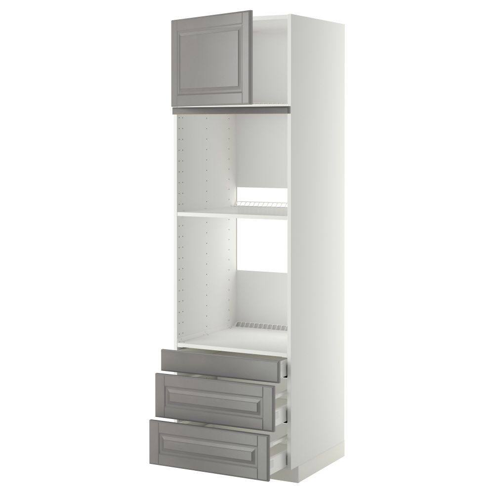Высокий шкаф для духовки комбинированный, духовка + дверца, 3 ящика МЕТОД / МАКСИМЕРА, белый, Будбин серый - фото 1