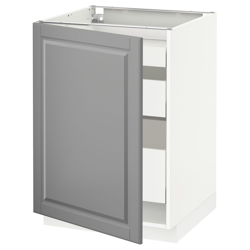 Напольный шкаф с 1 дверцей, 3 ящика МЕТОД / МАКСИМЕРА, белый, Будбин серый - схема-чертеж с размерами