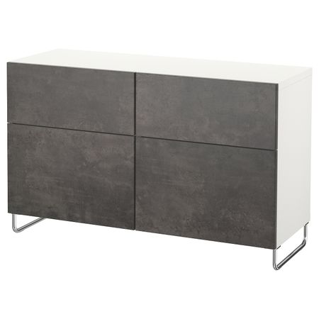 Комбинация для хранения с дверцами/ящ, белый КЭЛЛЬВИКЕН/СУЛАРП/темно-серый под бетон 120x40x74 см IKEA BESTÅ БЕСТО 792.767.03