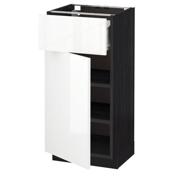 Напольный шкаф с ящиком, дверью МЕТОД / ФОРВАРА, черный, Рингульт белый - схема-чертеж с размерами