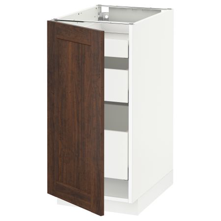 Напольный шкаф с 1 дверцей, 3 ящика МЕТОД / МАКСИМЕРА, белый, Эдсерум коричневый