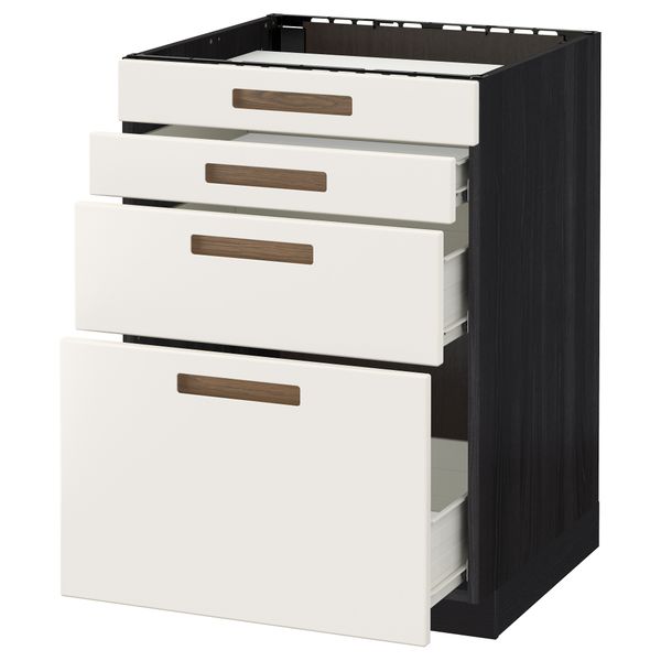 Напольный шкаф для духовки, 4фасада, 3 ящика МЕТОД / ФОРВАРА, черный, Мэрста белый - схема-чертеж с размерами