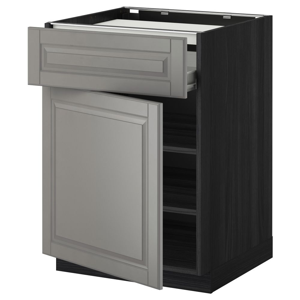 Напольный шкаф для варочной панели, ящик, полка, дверцы МЕТОД / ФОРВАРА, черный, Будбин серый (60x60 см) - фото 1