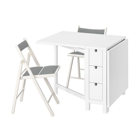Стол и 2 складных стула, белый/Книса белый, светло-серый 26/89/152 см IKEA NORDEN НОРДЕН / TERJE ТЕРЬЕ 594.423.55