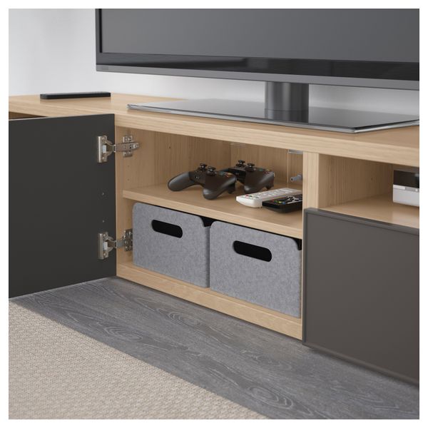 Тумба под ТВ БЕСТО, под беленый дуб, Грундсвикен темно-серый (180x40x38 см) - фото 3