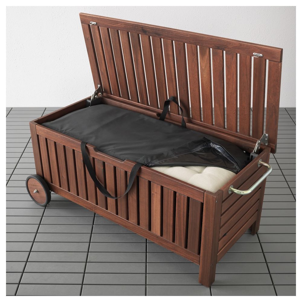 Садовая скамья + сумка для хранения, коричневая морилка 127x57x55 см IKEA ЭПЛАРО / ТОСТЕРО 292.288.80 - фото 1
