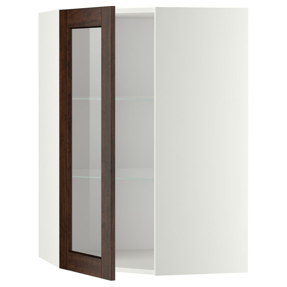 Угловой навесной шкаф с полками, стекляными дв, белый/Эдсерум коричневый 68x100 см IKEA METOD МЕТОД 092.267.83 - фото 1