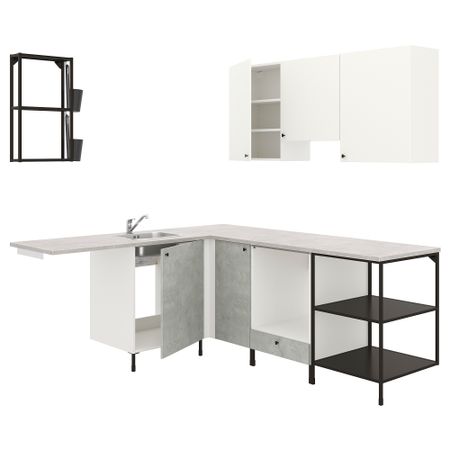 Угловая кухня, антрацит, под бетон белый IKEA BEGIVENHET БЕГИВЕНХЕТ 493.379.96