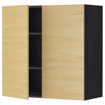 Навесной шкаф с полками, 2 дверцы МЕТОД, черный, Тингсрид береза