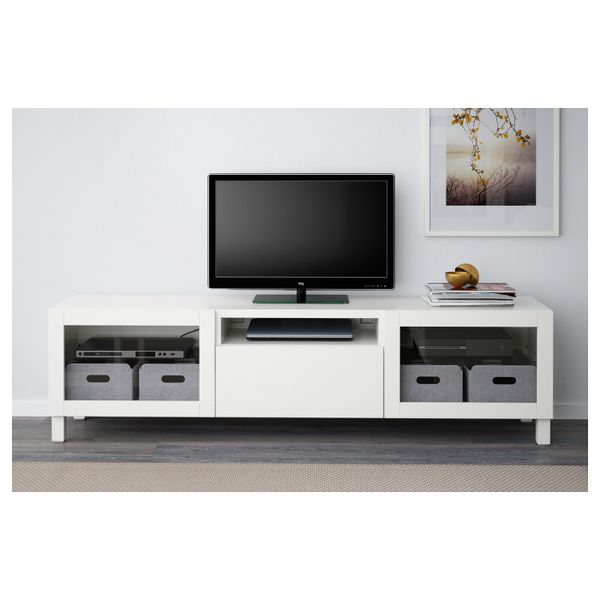 Тумба под ТВ, Лаппвикен, Синдвик белый прозрачное стекло, 180x40x48 см IKEA БЕСТО 292.504.18 - фото 3