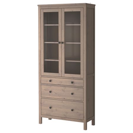 Шкаф-витрина с 3 ящиками ХЕМНЭС, серо-коричневый (90x197 см)