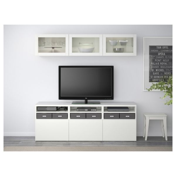 Шкаф для ТВ, комбинированный, стекляные дверцы БЕСТО, Лаппвикен, Синдвик белый прозрачное стекло (180x40x192 см) - фото 2