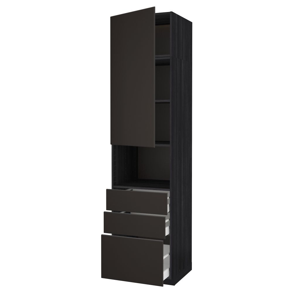 Высокий шкаф для/СВЧ+дверца/3 ящика МЕТОД / МАКСИМЕРА, черный, Кунгсбакка антрацит - схема-чертеж с размерами