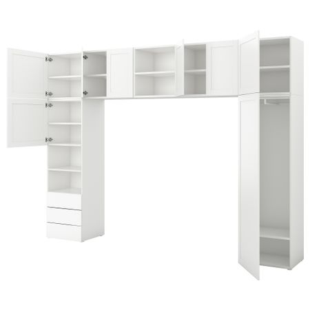 Гардероб, 8 дверей + 3 ящика, белый, Fonnes Sannidal, 340x42x241 см IKEA PLATSA ПЛАТСАA ПЛАТСА 493.365.48