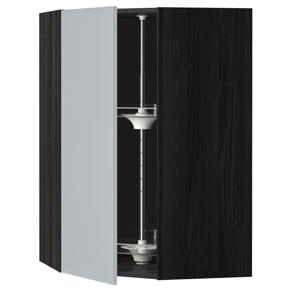 Угловой навесной шкаф с вращающейся секцией МЕТОД, черный, Веддинге серый - схема-чертеж с размерами