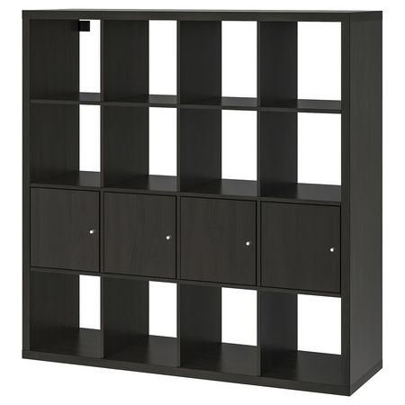 KALLAX Стеллаж с 4 вставками - черно-коричневый 147x147 см