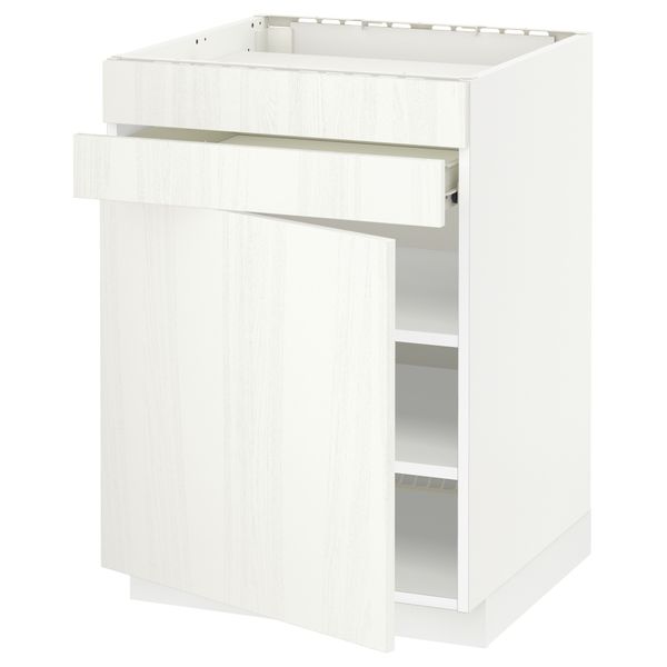 Напольный шкаф для варочной панели, доводчик, 2 фасада, 1 ящик МЕТОД / ФОРВАРА, белый, Росдаль белый (60x60 см) - схема-чертеж с размерами