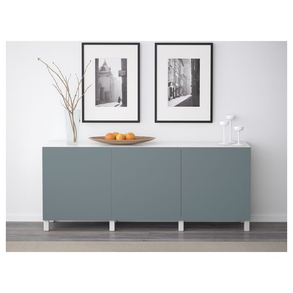 Комбинация для хранения с дверцами БЕСТО, белый, Вальвикен серо-бирюзовый - фото 2