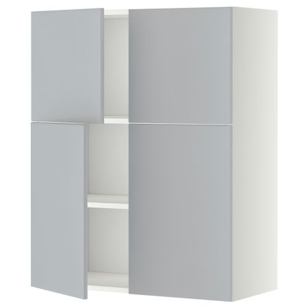 Навесной шкаф с полками, 4 дверцы МЕТОД, белый, Веддинге серый (80x100 см)