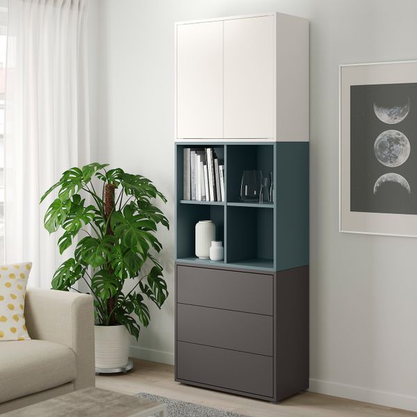 Комбинация шкафов с ножками, белый/серо-бирюзовый темно-серый 70x35x212 см IKEA EKET ЭКЕТ 193.879.97 - фото 2