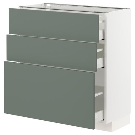 Напольный шкаф с 3 ящиками, белый/Бодарп серо-зеленый 80x37 см IKEA METOD МЕТОД / MAXIMERA МАКСИМЕРА 893.168.50