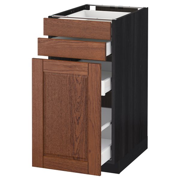 Напольный шкаф с выдвижными модулями, 2 фронтальные панели МЕТОД / МАКСИМЕРА, черный, Филипстад коричневый - схема-чертеж с размерами
