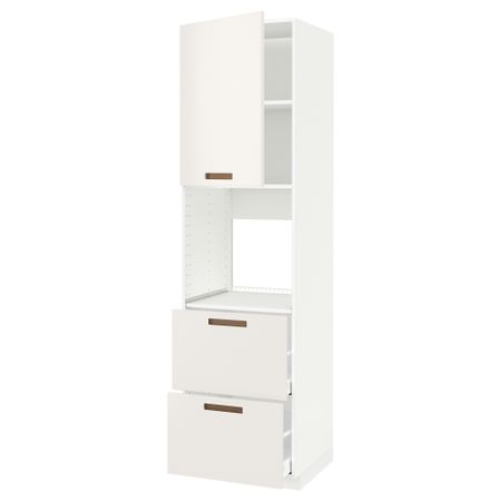 Высокий шкаф для духовки + дверца, 2 форнтальных, 2 высоких ящик МЕТОД / МАКСИМЕРА, белый, Мэрста белый