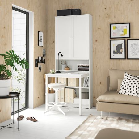 Стеллаж с письменным столом, белый, 80x202 см IKEA BILLY БИЛЛИ, OXBERG ОКСБЕРГ 495.711.78