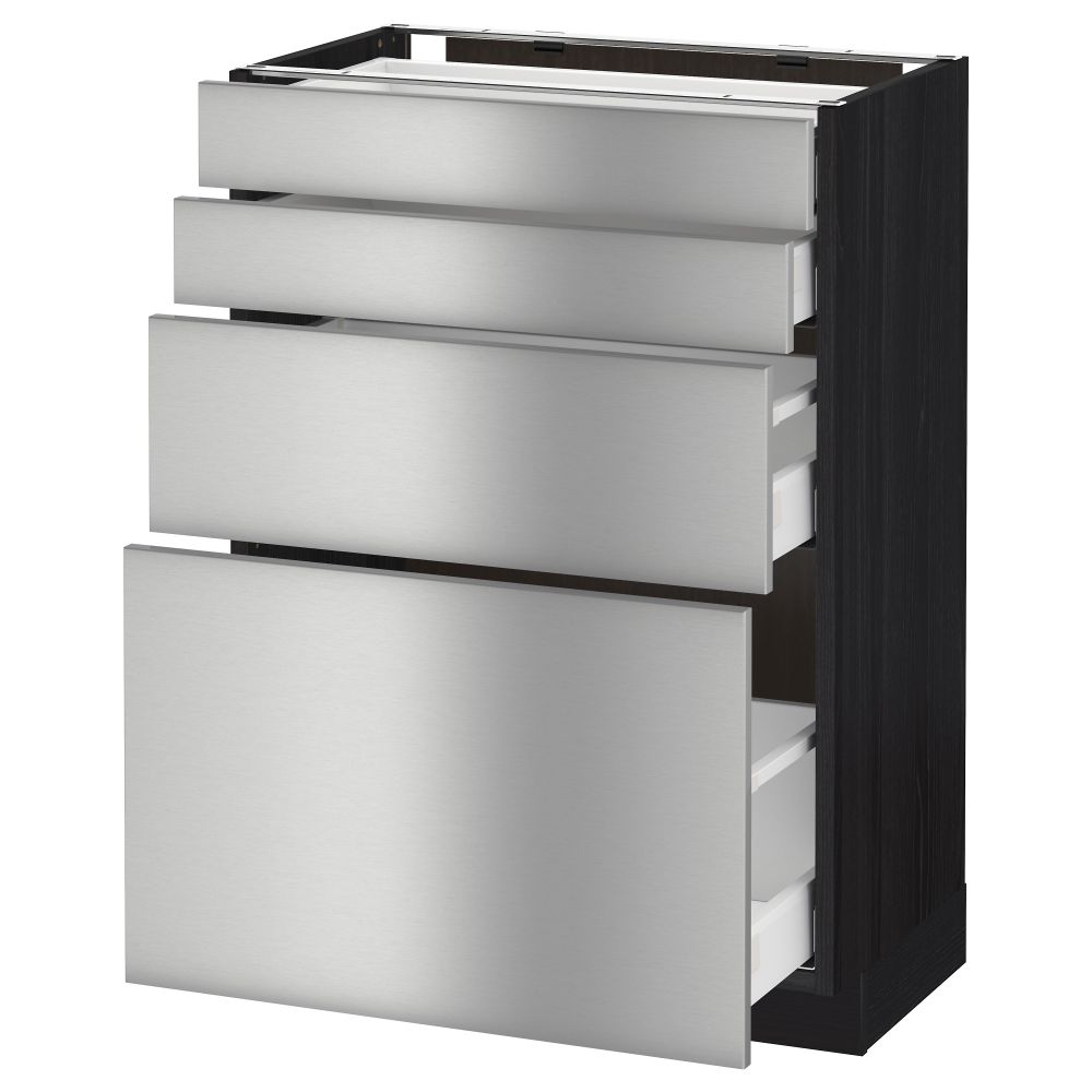 Напольный шкаф 4 фронтальных панели, 4 ящика МЕТОД / МАКСИМЕРА, черный, Гревста нержавеющ сталь - схема-чертеж с размерами