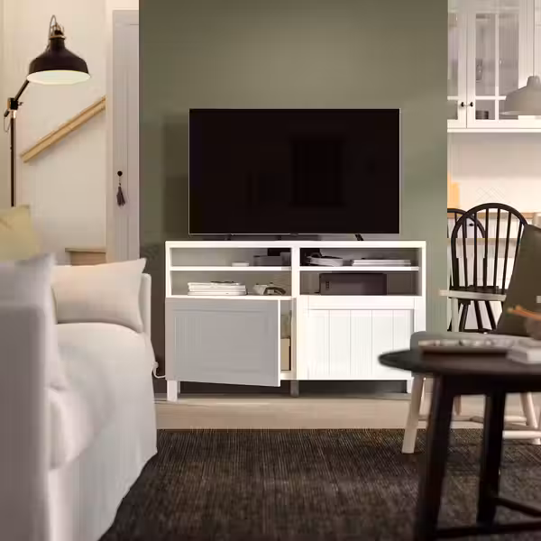 BESTÅ Тумба под ТВ, с дверцами - белый/пипмакаре белый 120x42x74 см - фото 2