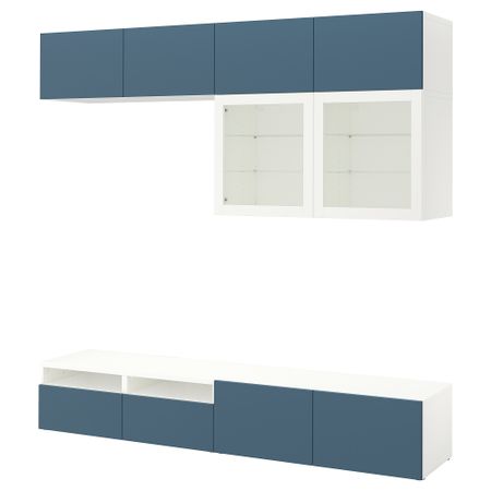 Шкаф для ТВ, комбинированный, стекляные дверцы БЕСТО, белый Вальвикен, темно-синий прозрачное стекло (240x40x230 см)