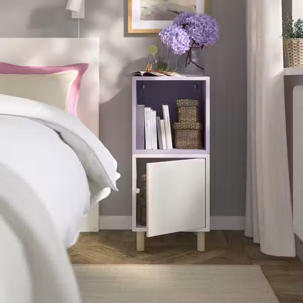 EKET Комбинация шкафов с ножками - белый бледно-сиреневый/дерево 35x35x80 см - фото 2