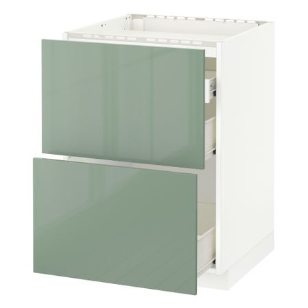 Напольный шкаф, 2 фронтальных панели, 3 ящика МЕТОД / ФОРВАРА, белый, Калларп светло-зеленый