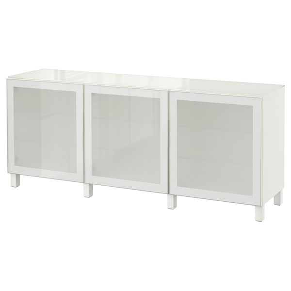 Комбинация для хранения с дверцами БЕСТО, белый, Глассвик белый прозрачное стекло (180x40x74 см) - фото 1